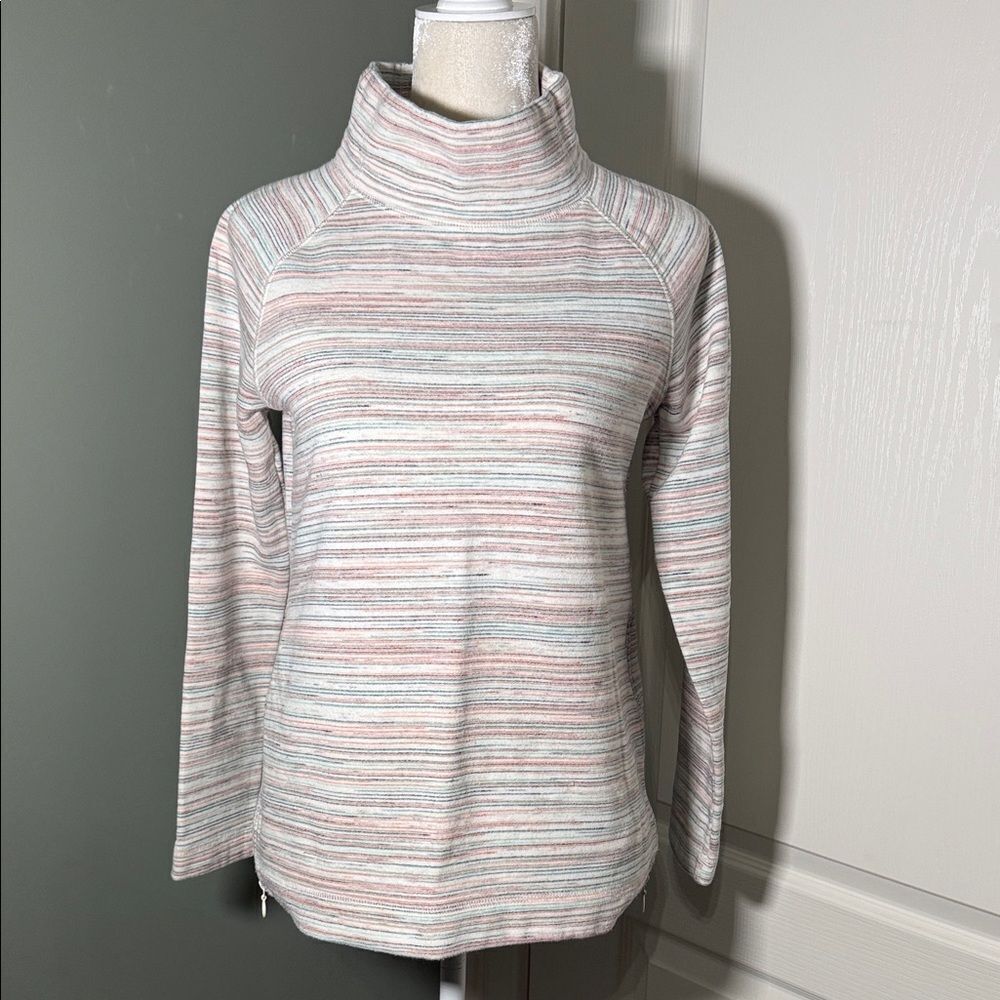 T by Talbots Striped Cowl Neck Pullover Sweatshirt Side Zip Size XS